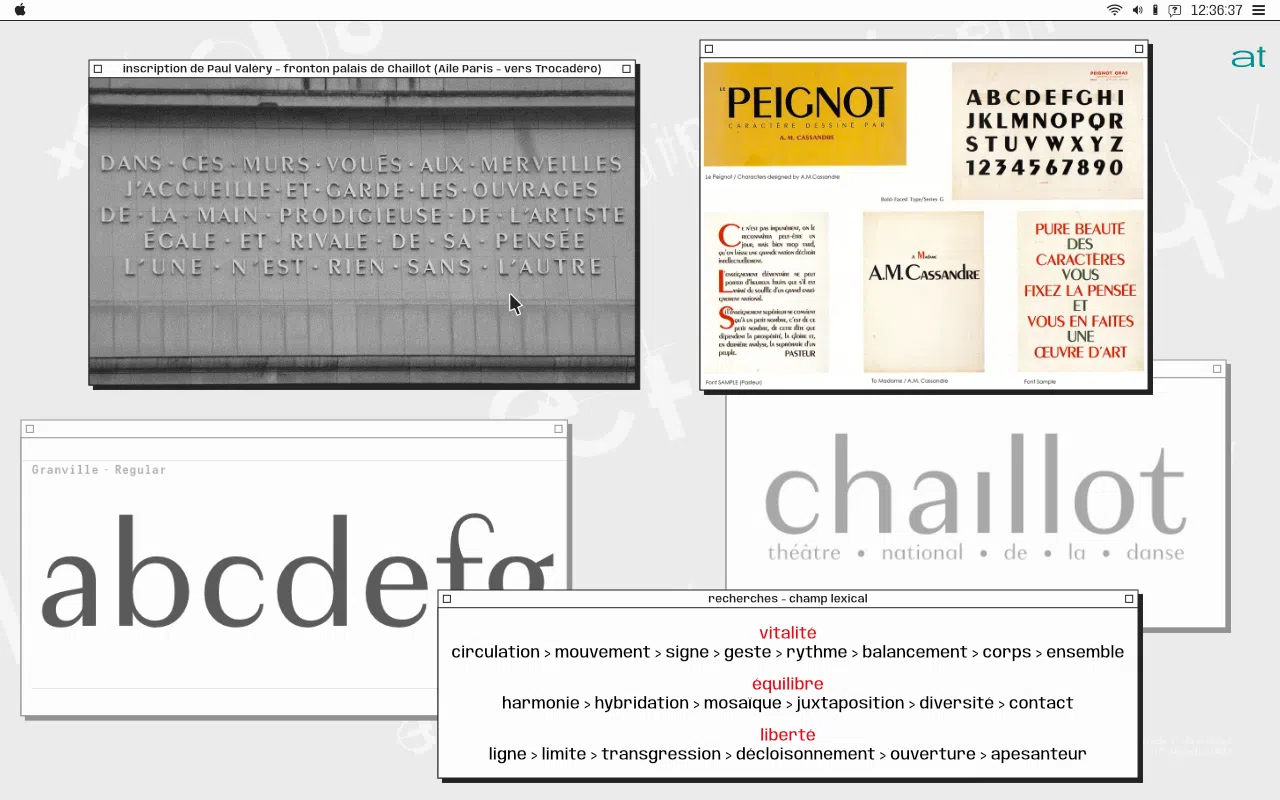 Capture d’écran présentant cinq visuels issus du travail préalable de recherche.