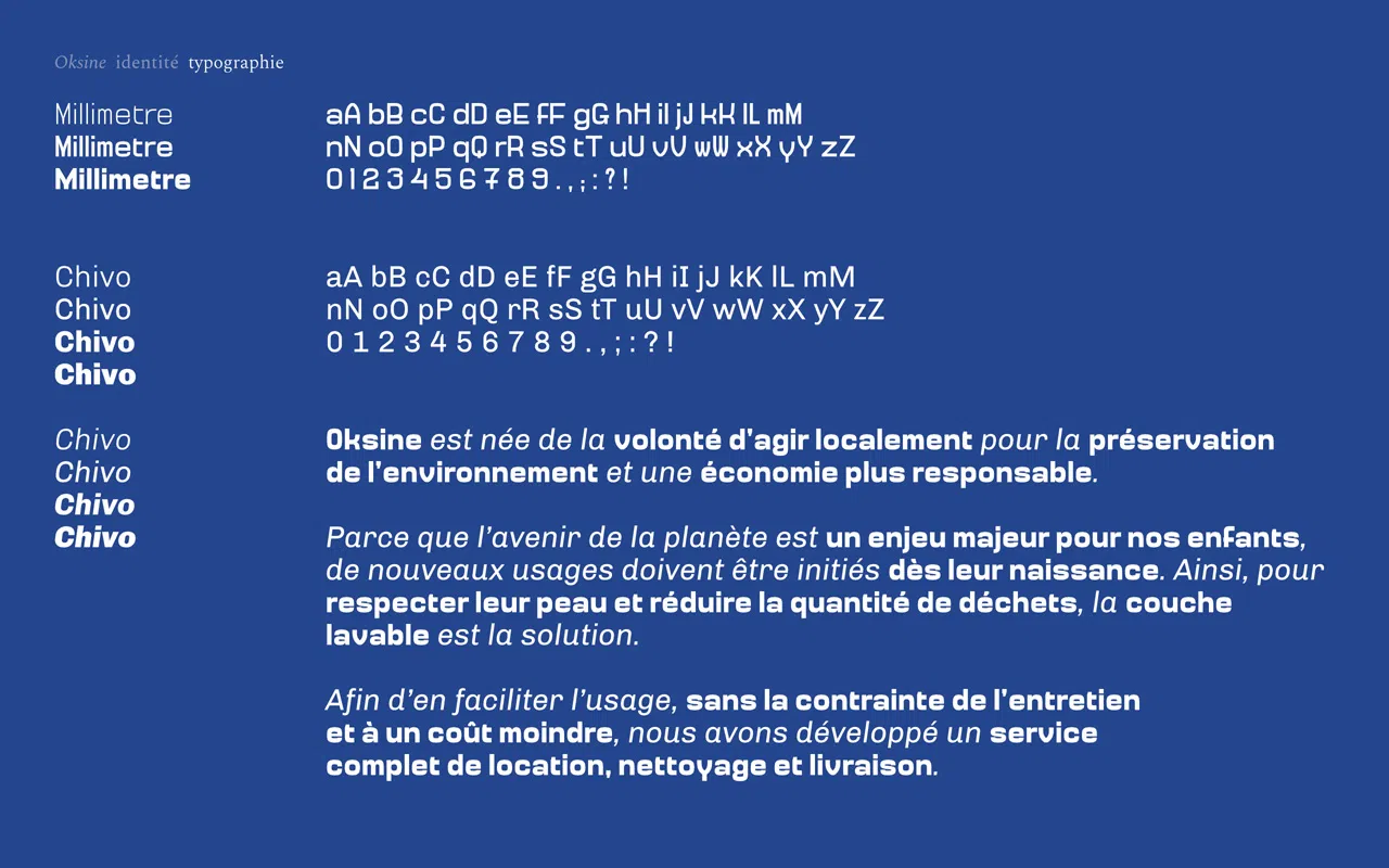 Visuel présentant les caractères typographiques associés pour le système typographique Oksine.