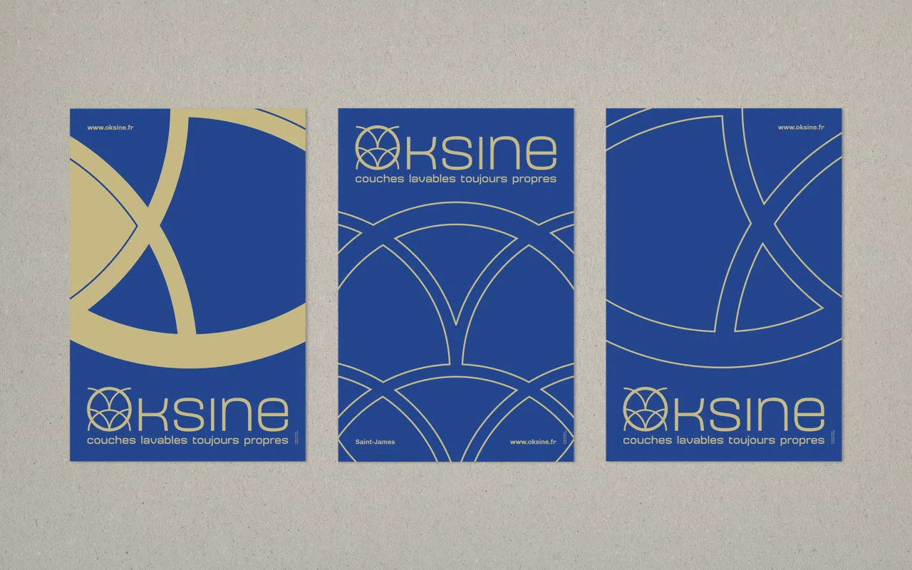 Présentation de trois affiches au format 400 x 600 mm portrait, imaginées pour promouvoir l’entreprise Oksine.