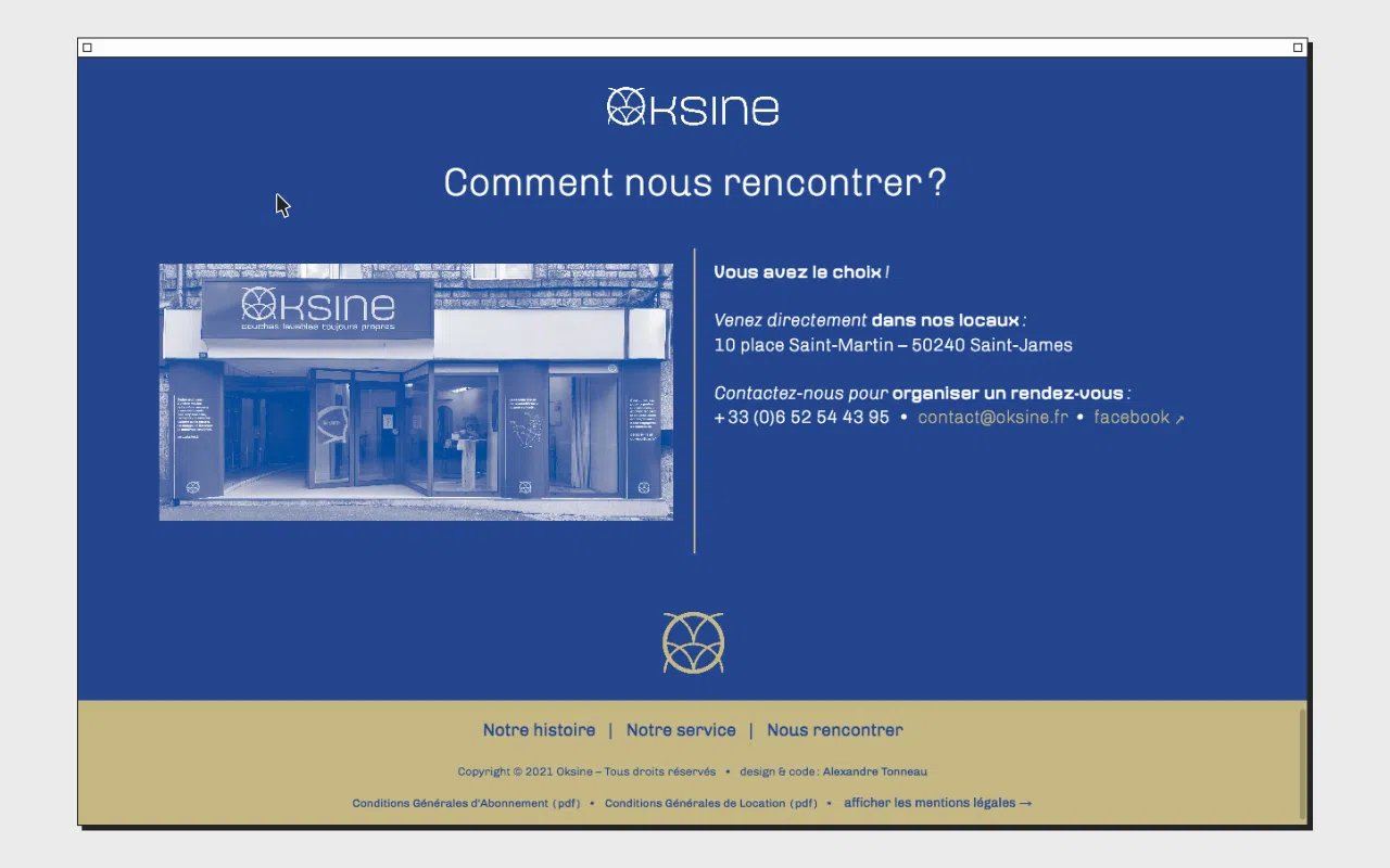 Capture d’écran du site web www.oksine.fr – version desktop – montrant la partie « Comment nous rencontrer ? ».