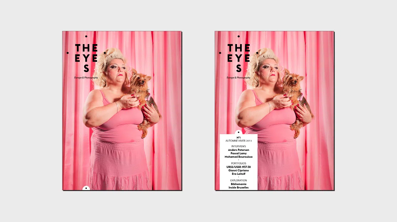 Deux captures d’écran de la couverture de The Eyes version iPad, montrant l’affichage des titres avec un module coulissant.